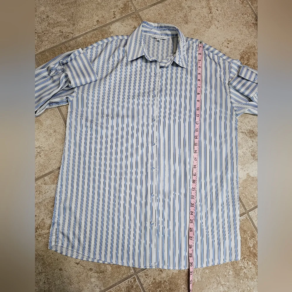 Maison d’Amélie Paris Womens M Blue White Stripe Button Shirt Stretch Work Top - Picture 7 of 7